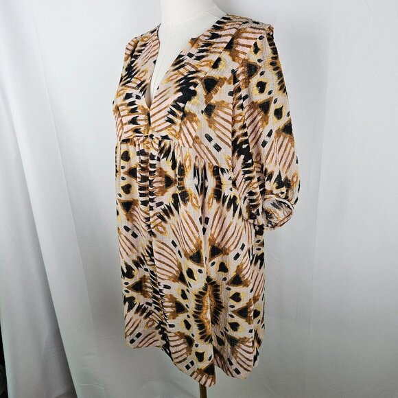 Ba&Sh Cleo Graphic Print Mini Dress Medium Bohemian Brown Maximalism Artsy - Picture 5 of 16
